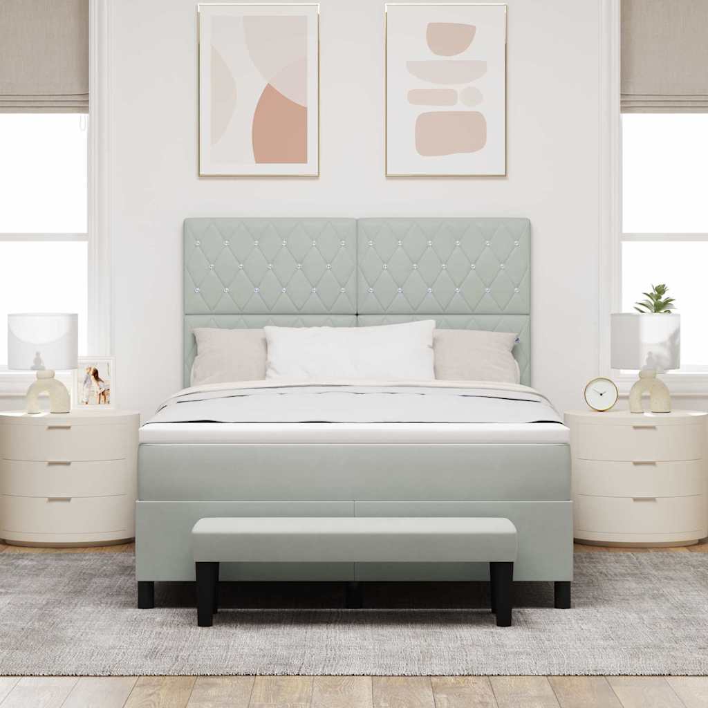 Box Spring Seng Med Madras Lysegrå 160 X 200 Cm Fløjl - Billede 5