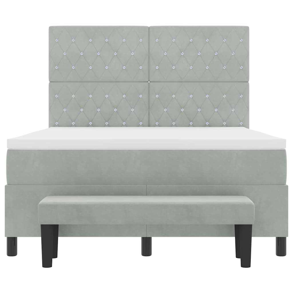 Box Spring Seng Med Madras Lysegrå 160 X 200 Cm Fløjl - Billede 9
