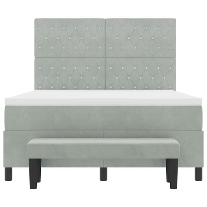 Box Spring Seng Med Madras Lysegrå 160 X 200 Cm Fløjl - Billede 9