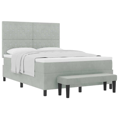 Box Spring Seng Med Madras Lysegrå 160 X 200 Cm Fløjl - Billede 3