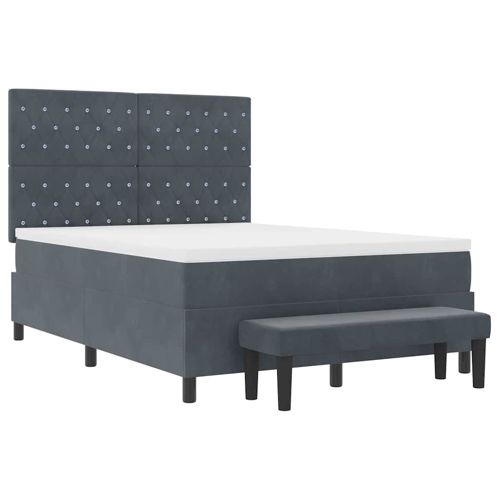 Box Spring Seng Med Madras Mørkegrå 160 X 200 Cm Fløjl - Billede 8