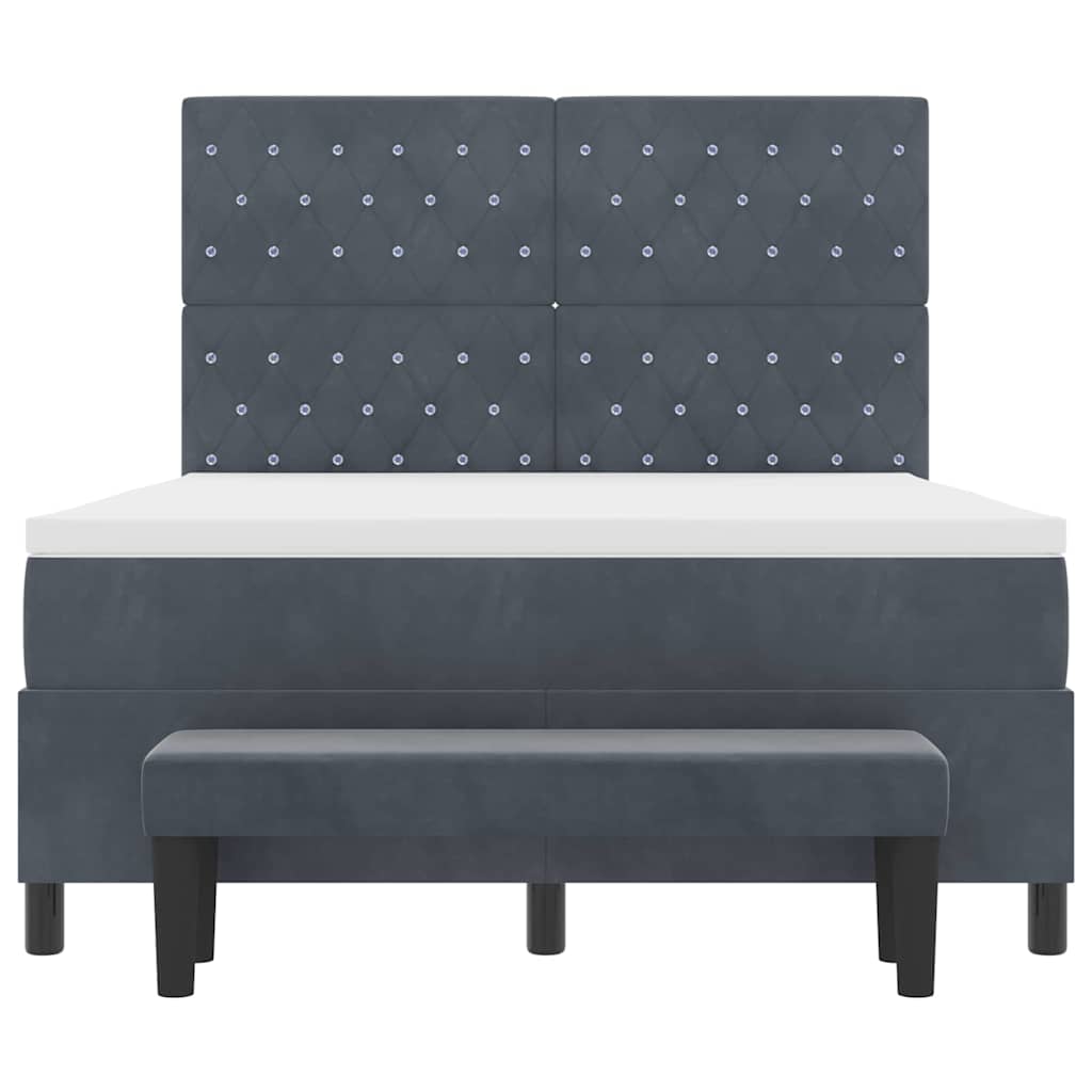 Box Spring Seng Med Madras Mørkegrå 160 X 200 Cm Fløjl - Billede 9
