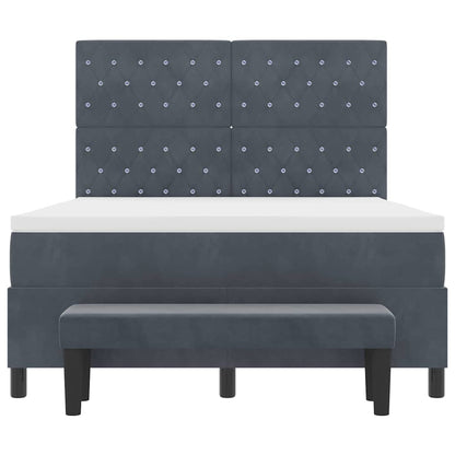 Box Spring Seng Med Madras Mørkegrå 160 X 200 Cm Fløjl - Billede 9