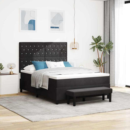 Box Spring Seng Med Madras Sort 160 X 200 Cm Fløjl - Hovedbillede