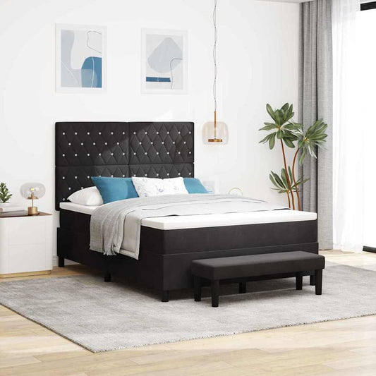Box Spring Seng Med Madras Sort 160 X 200 Cm Fløjl - Hovedbillede