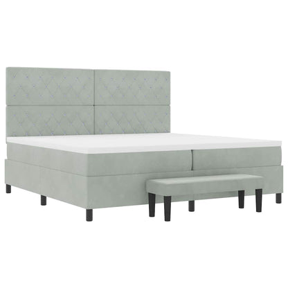 Box Spring Seng Med Madras Lysegrå 200 X 200 Cm Fløjl - Billede 8