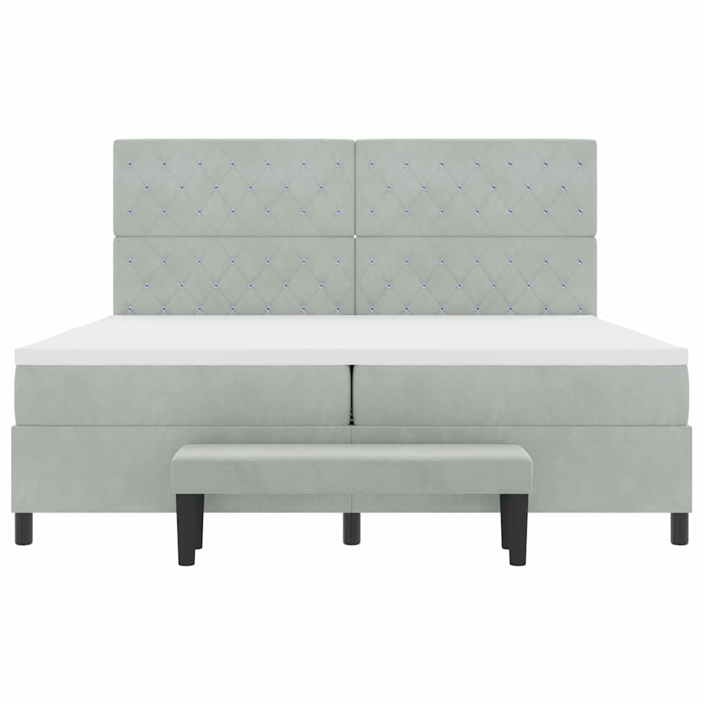 Box Spring Seng Med Madras Lysegrå 200 X 200 Cm Fløjl - Billede 9