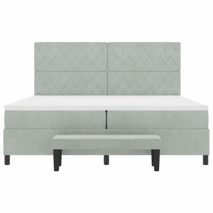 Box Spring Seng Med Madras Lysegrå 200 X 200 Cm Fløjl - Billede 9