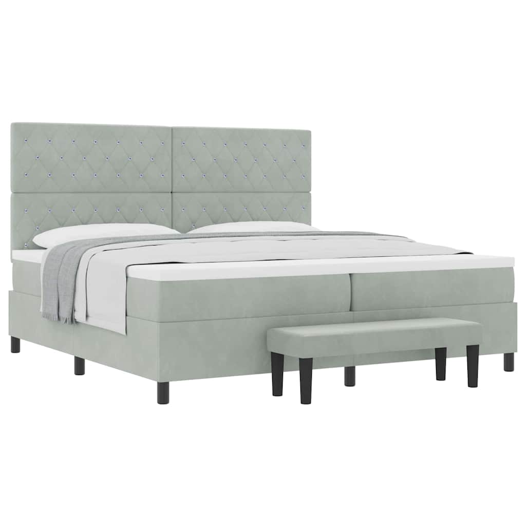Box Spring Seng Med Madras Lysegrå 200 X 200 Cm Fløjl - Billede 3