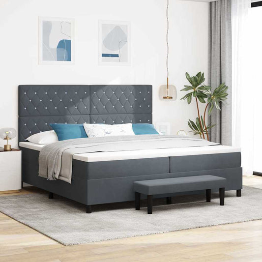 Box Spring Seng Med Madras Mørkegrå 200 X 200 Cm Fløjl - Hovedbillede