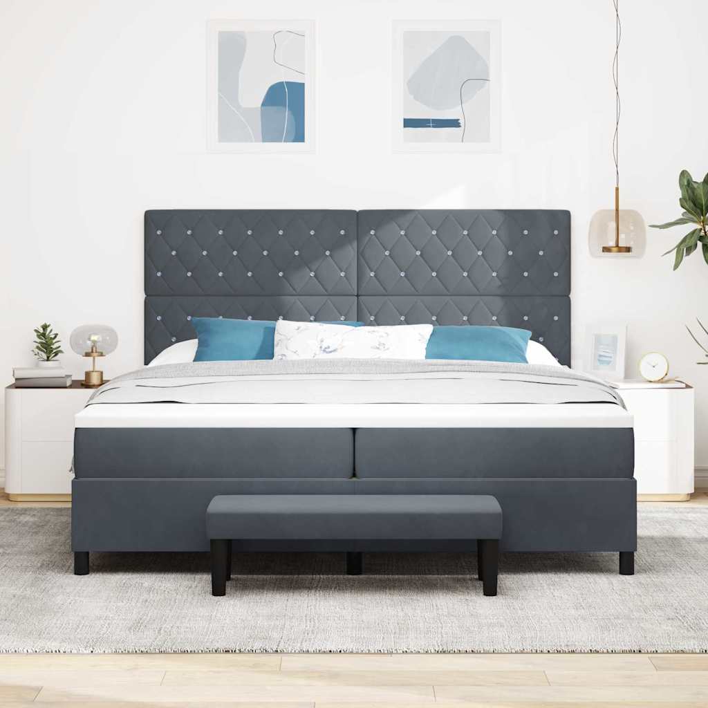 Box Spring Seng Med Madras Mørkegrå 200 X 200 Cm Fløjl - Billede 5