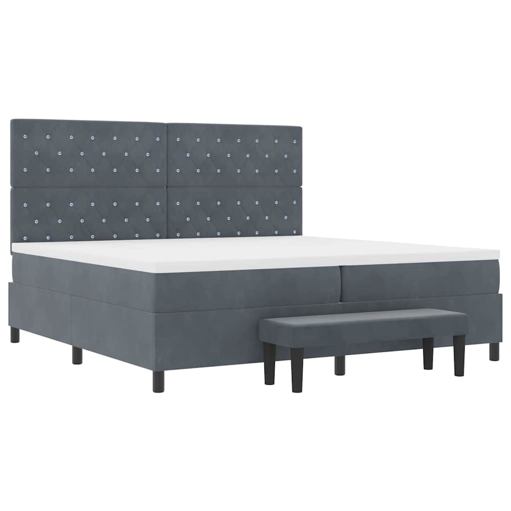 Box Spring Seng Med Madras Mørkegrå 200 X 200 Cm Fløjl - Billede 8