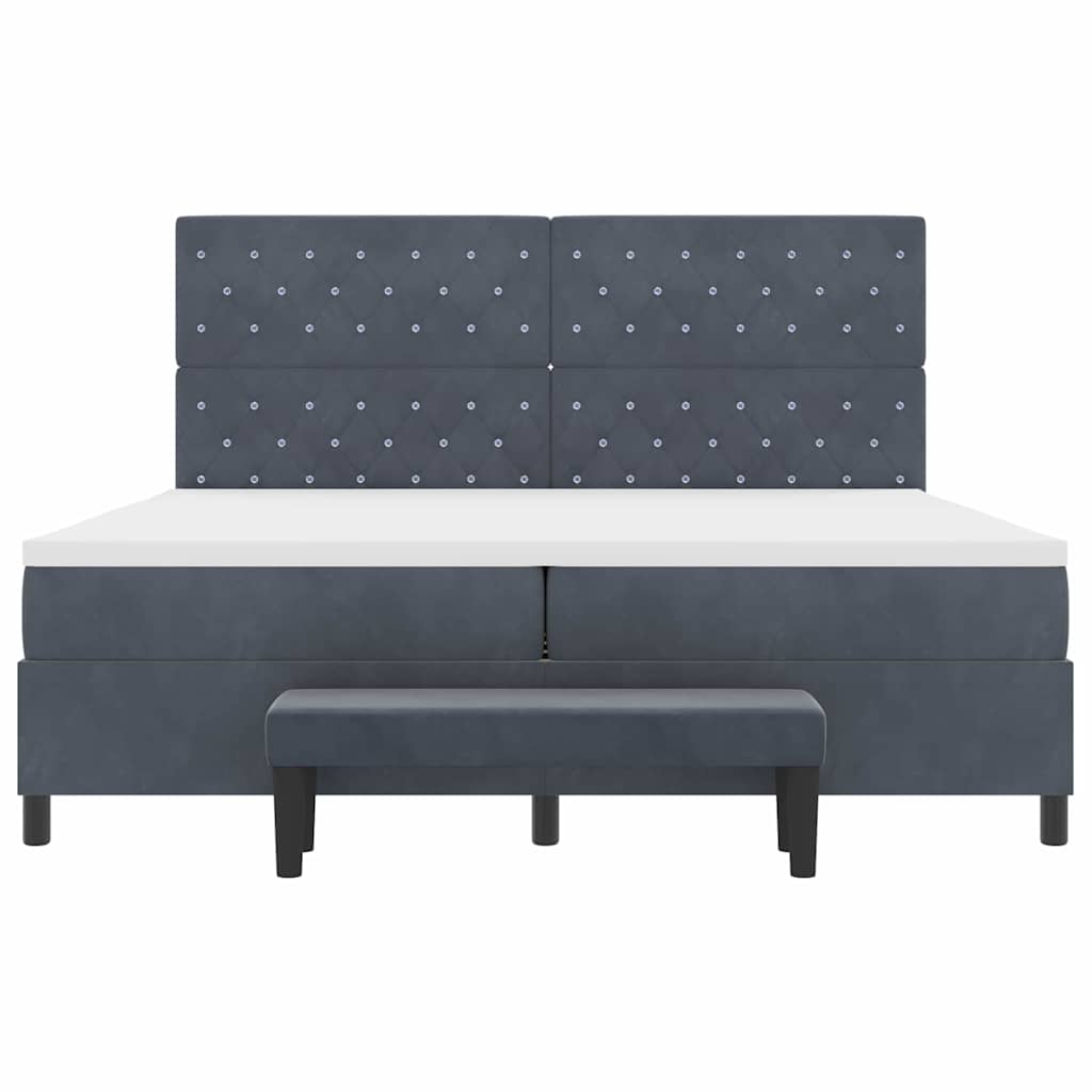 Box Spring Seng Med Madras Mørkegrå 200 X 200 Cm Fløjl - Billede 9