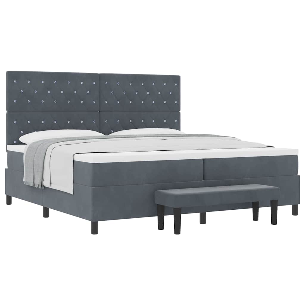 Box Spring Seng Med Madras Mørkegrå 200 X 200 Cm Fløjl - Billede 3