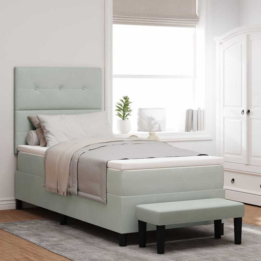 Box Spring Seng Med Madras Lysegrå 80 X 200 Cm Fløjl - Hovedbillede