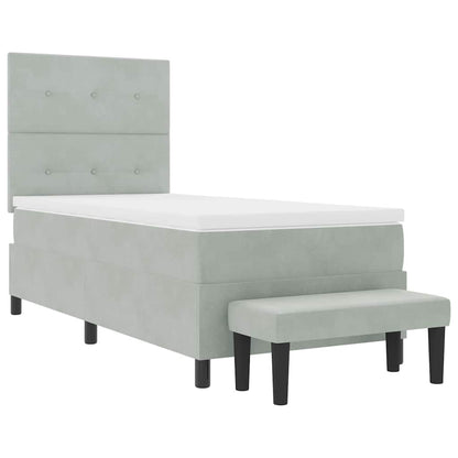 Box Spring Seng Med Madras Lysegrå 80 X 200 Cm Fløjl - Billede 8