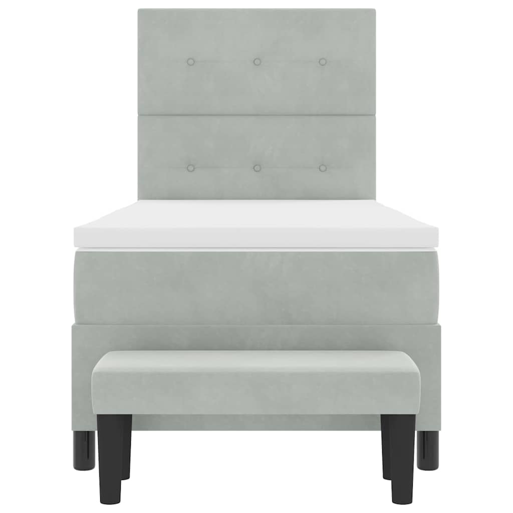 Box Spring Seng Med Madras Lysegrå 80 X 200 Cm Fløjl - Billede 9