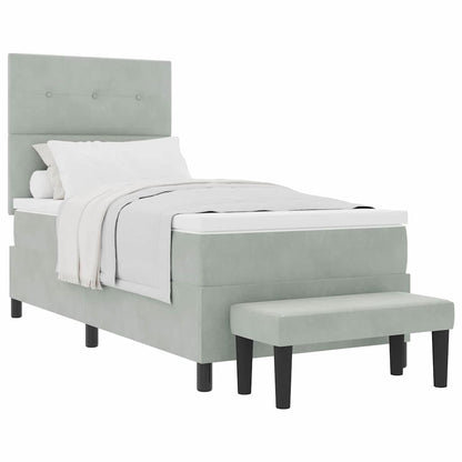 Box Spring Seng Med Madras Lysegrå 80 X 200 Cm Fløjl - Billede 3