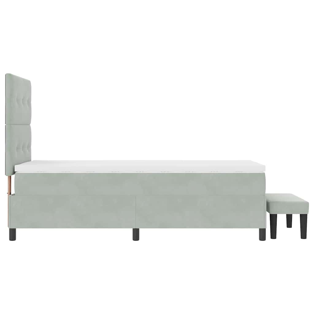 Box Spring Seng Med Madras Lysegrå 80 X 200 Cm Fløjl - Billede 10