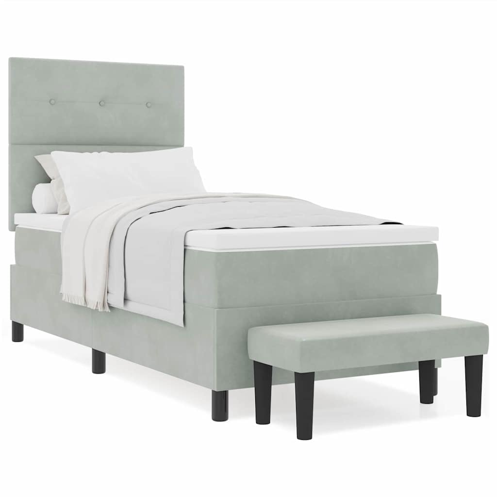 Box Spring Seng Med Madras Lysegrå 80 X 200 Cm Fløjl - Billede 4