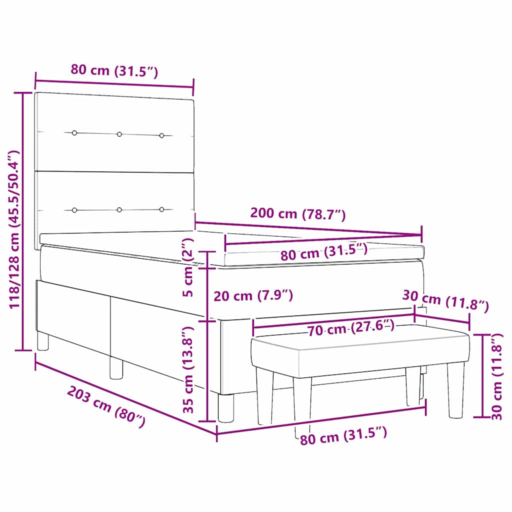 Box Spring Seng Med Madras Mørkegrå 80 X 200 Cm Fløjl - Billede 13