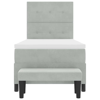 Box Spring Seng Med Madras Lysegrå 100 X 200 Cm Fløjl - Billede 9