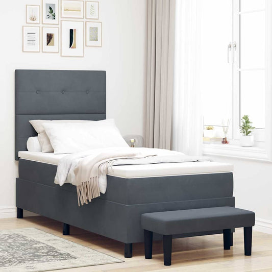 Box Spring Seng Med Madras Mørkegrå 100 X 200 Cm Fløjl - Hovedbillede