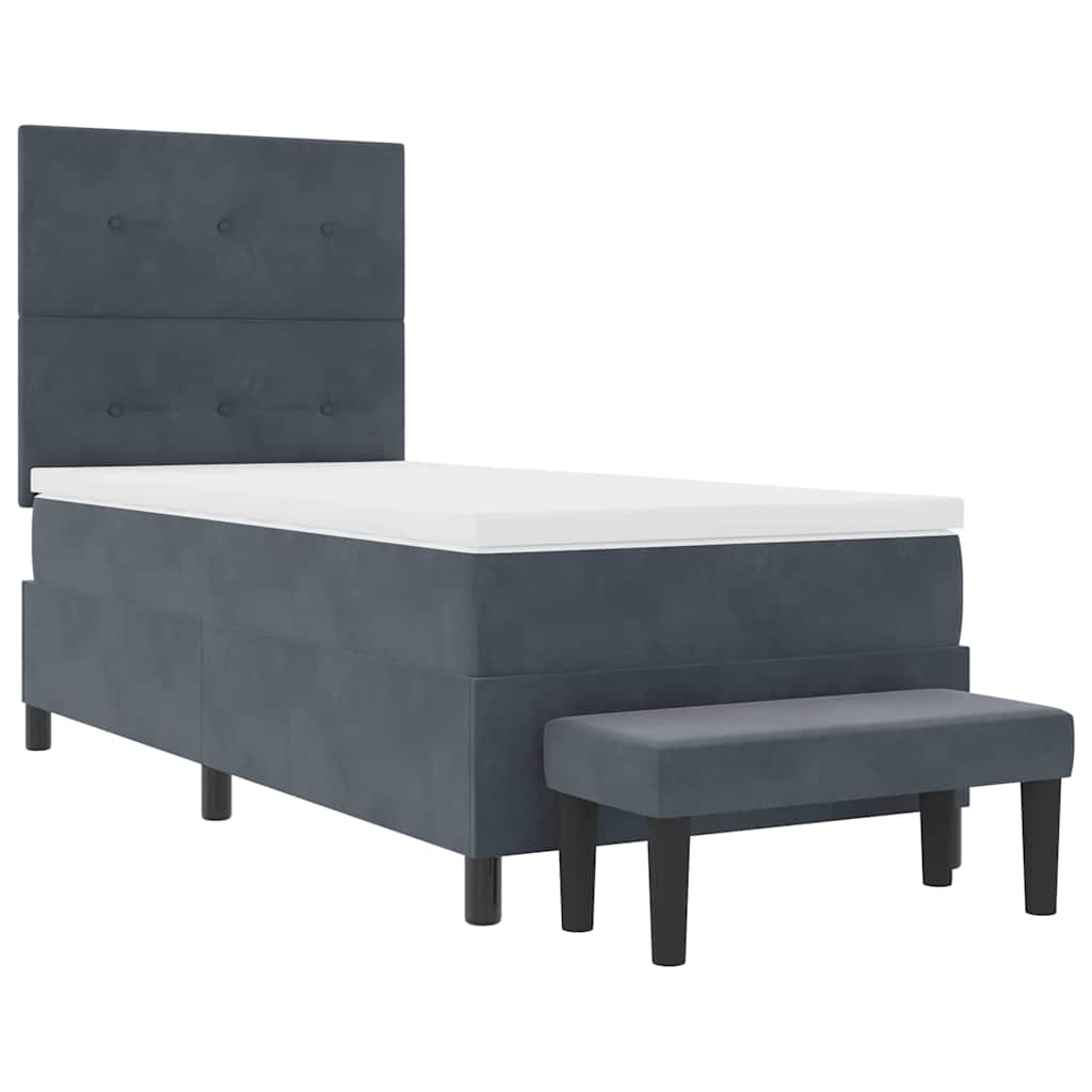 Box Spring Seng Med Madras Mørkegrå 100 X 200 Cm Fløjl - Billede 8