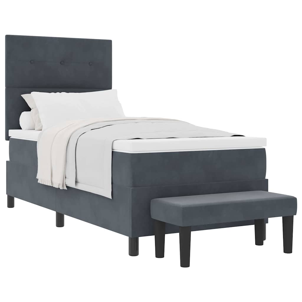 Box Spring Seng Med Madras Mørkegrå 100 X 200 Cm Fløjl - Billede 3