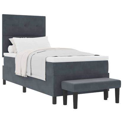 Box Spring Seng Med Madras Mørkegrå 100 X 200 Cm Fløjl - Billede 3