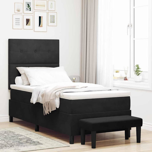 Box Spring Seng Med Madras Sort 100 X 200 Cm Fløjl - Hovedbillede