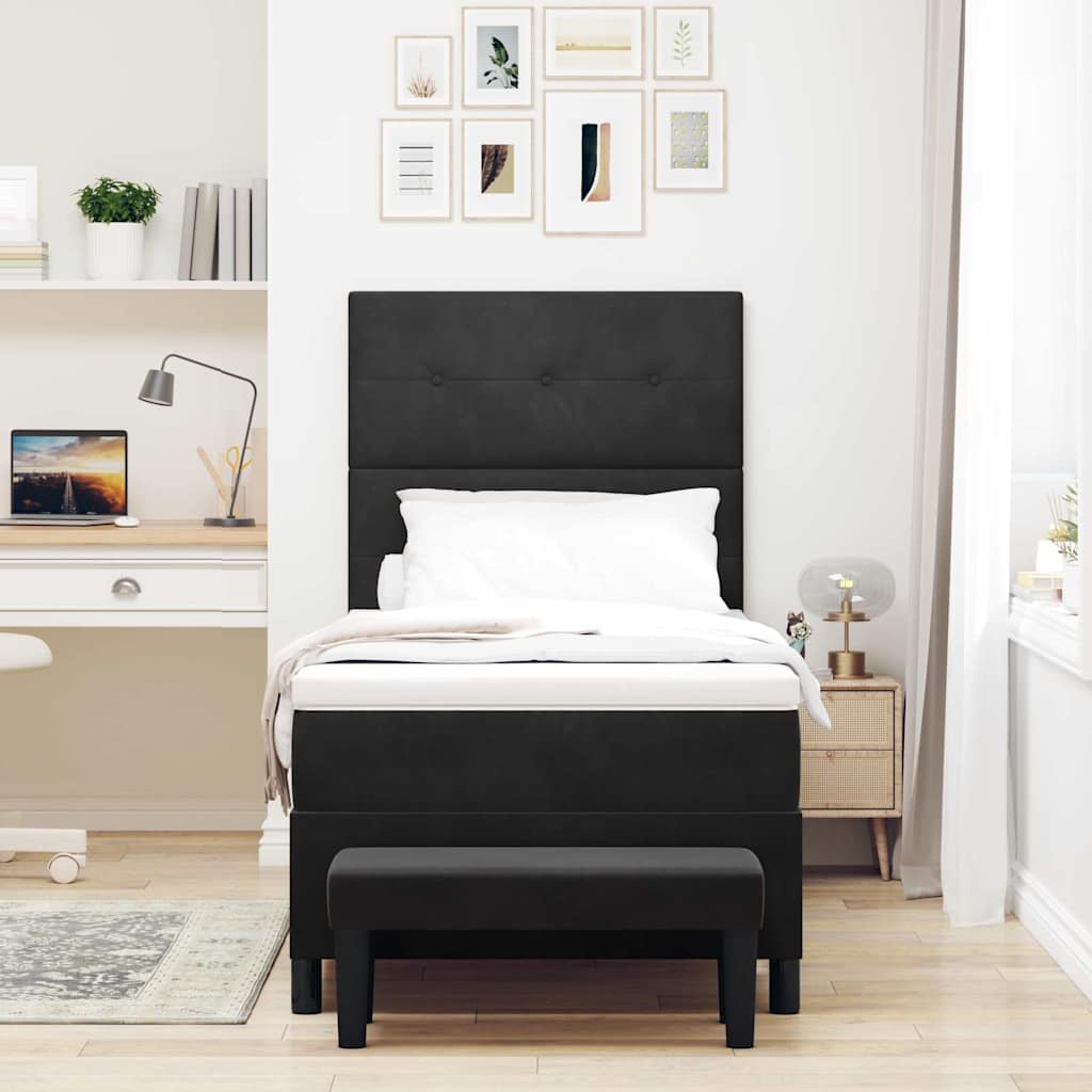 Box Spring Seng Med Madras Sort 100 X 200 Cm Fløjl - Billede 5