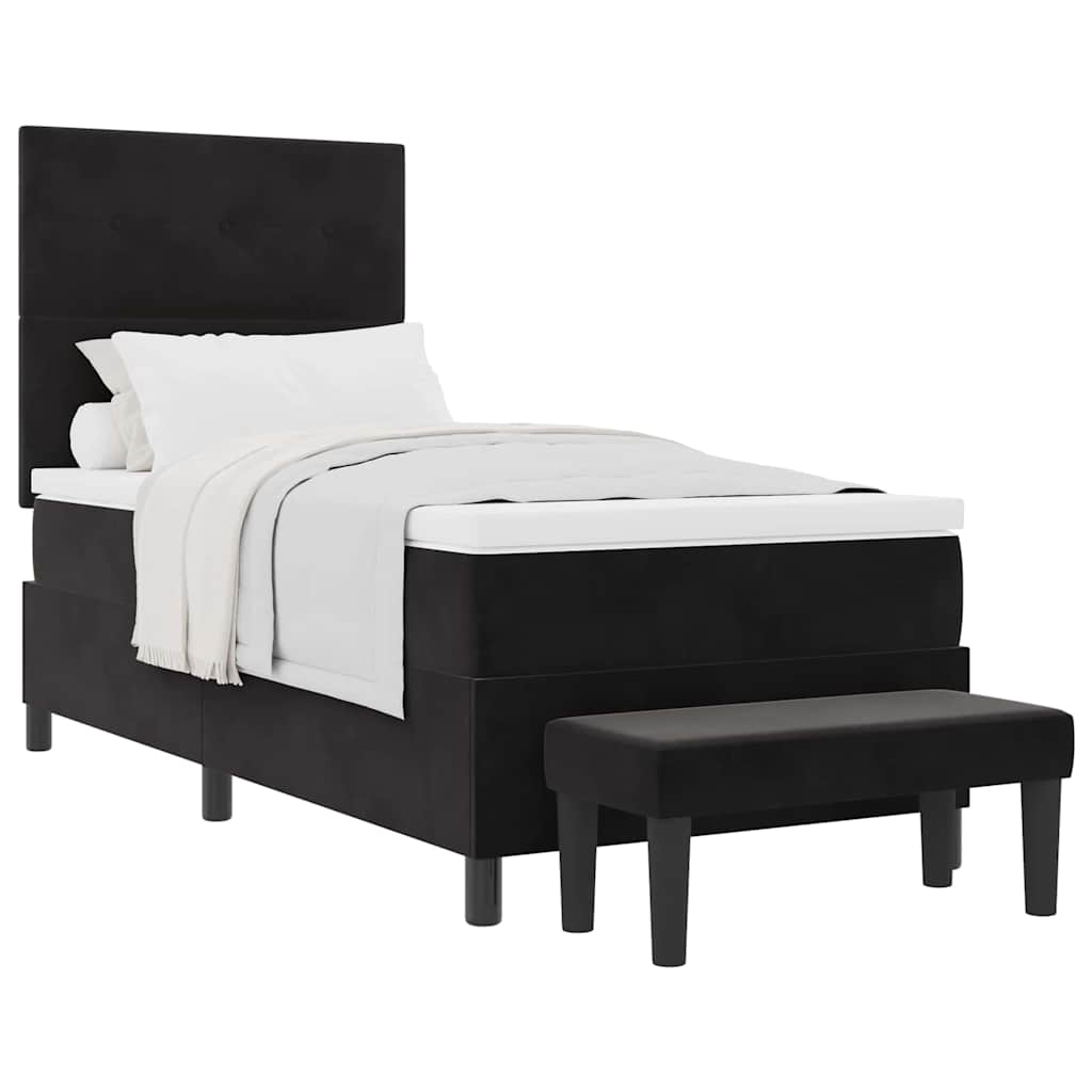 Box Spring Seng Med Madras Sort 100 X 200 Cm Fløjl - Billede 3