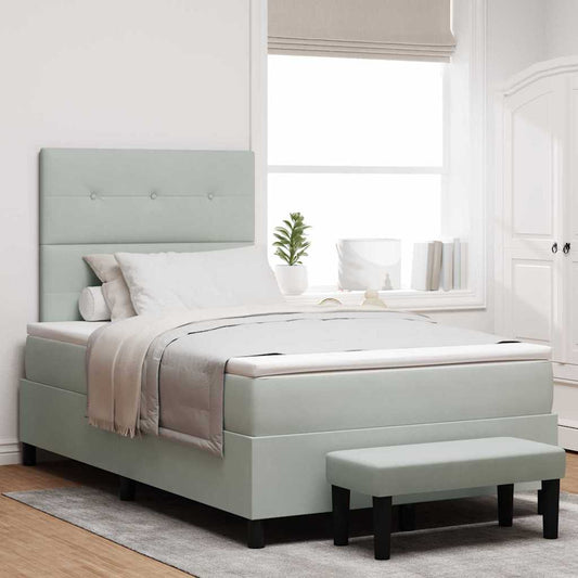 Box Spring Seng Med Madras Lysegrå 120 X 190 Cm Fløjl - Hovedbillede