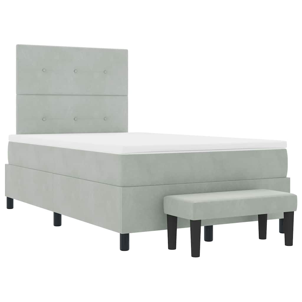 Box Spring Seng Med Madras Lysegrå 120 X 190 Cm Fløjl - Billede 8