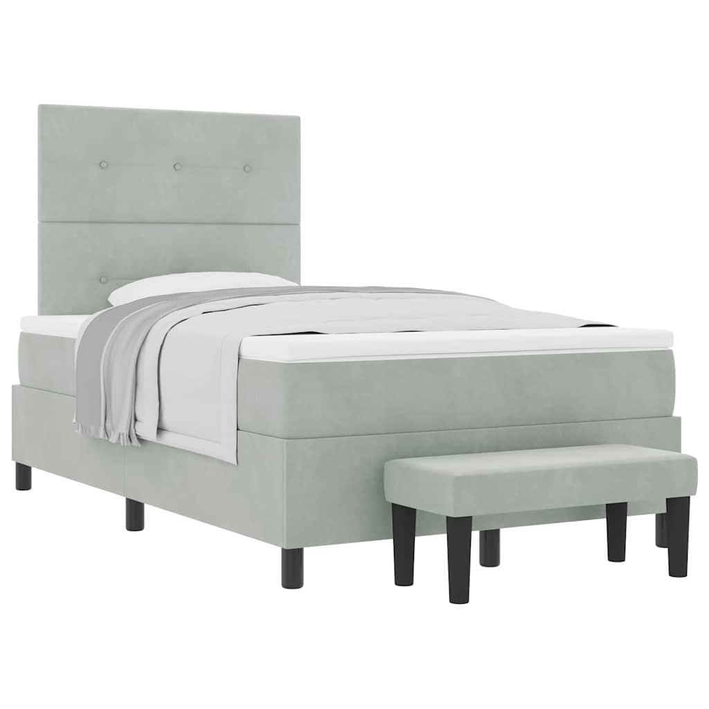 Box Spring Seng Med Madras Lysegrå 120 X 190 Cm Fløjl - Billede 3