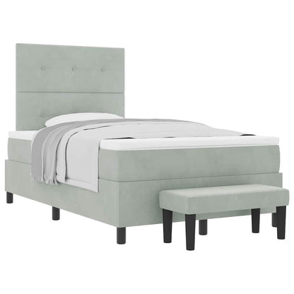Box Spring Seng Med Madras Lysegrå 120 X 190 Cm Fløjl - Billede 3
