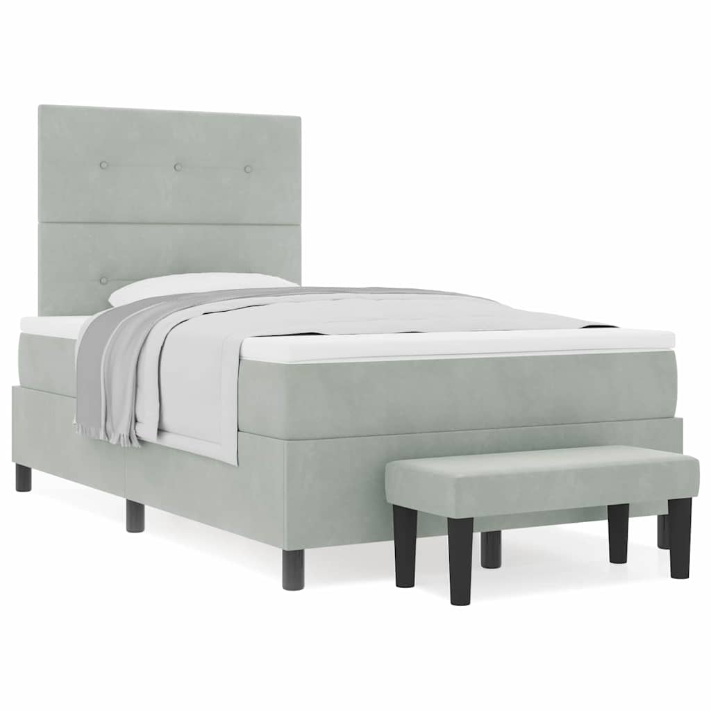 Box Spring Seng Med Madras Lysegrå 120 X 190 Cm Fløjl - Billede 4