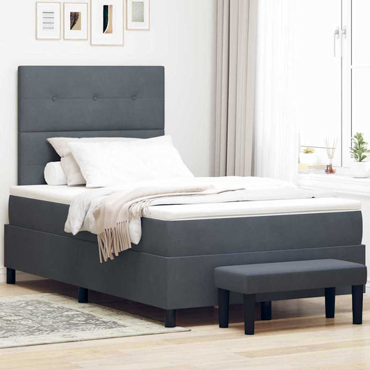 Box Spring Seng Med Madras Mørkegrå 120 X 200 Cm Fløjl - Hovedbillede