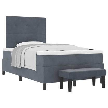 Box Spring Seng Med Madras Mørkegrå 120 X 200 Cm Fløjl - Billede 3