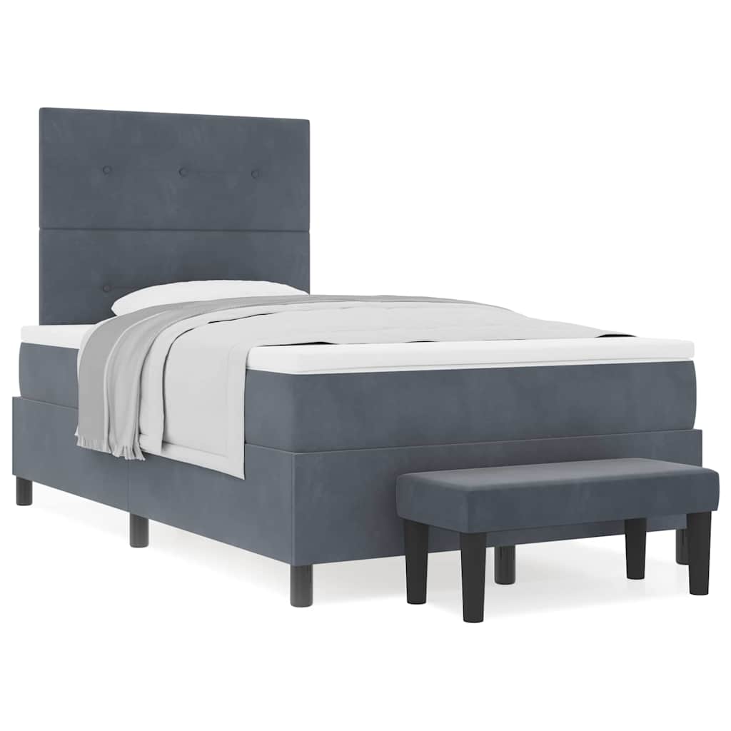 Box Spring Seng Med Madras Mørkegrå 120 X 200 Cm Fløjl - Billede 4