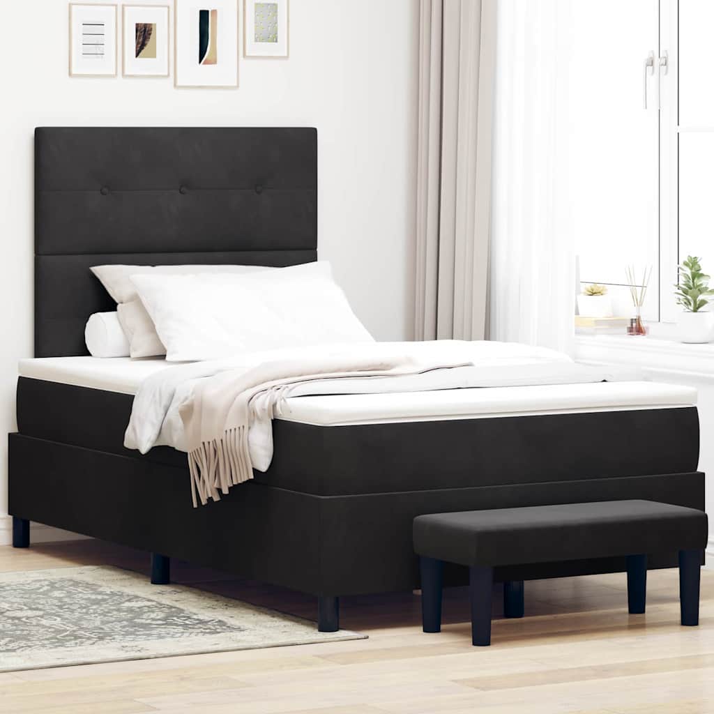 Box Spring Seng Med Madras Sort 120 X 200 Cm Fløjl - Hovedbillede