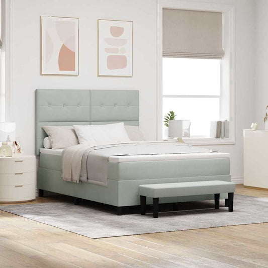 Box Spring Seng Med Madras Lysegrå 160 X 200 Cm Fløjl - Hovedbillede
