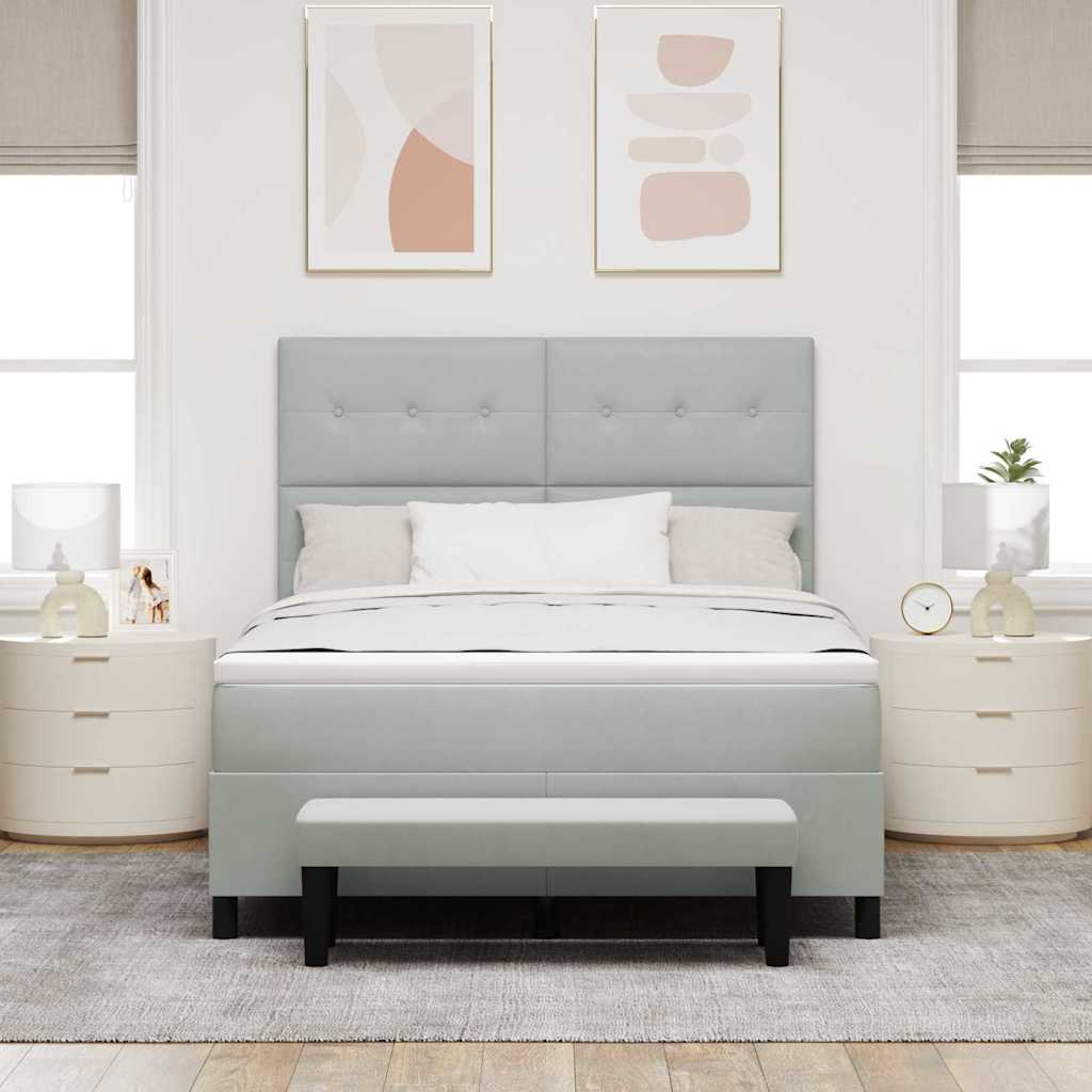 Box Spring Seng Med Madras Lysegrå 160 X 200 Cm Fløjl - Billede 5
