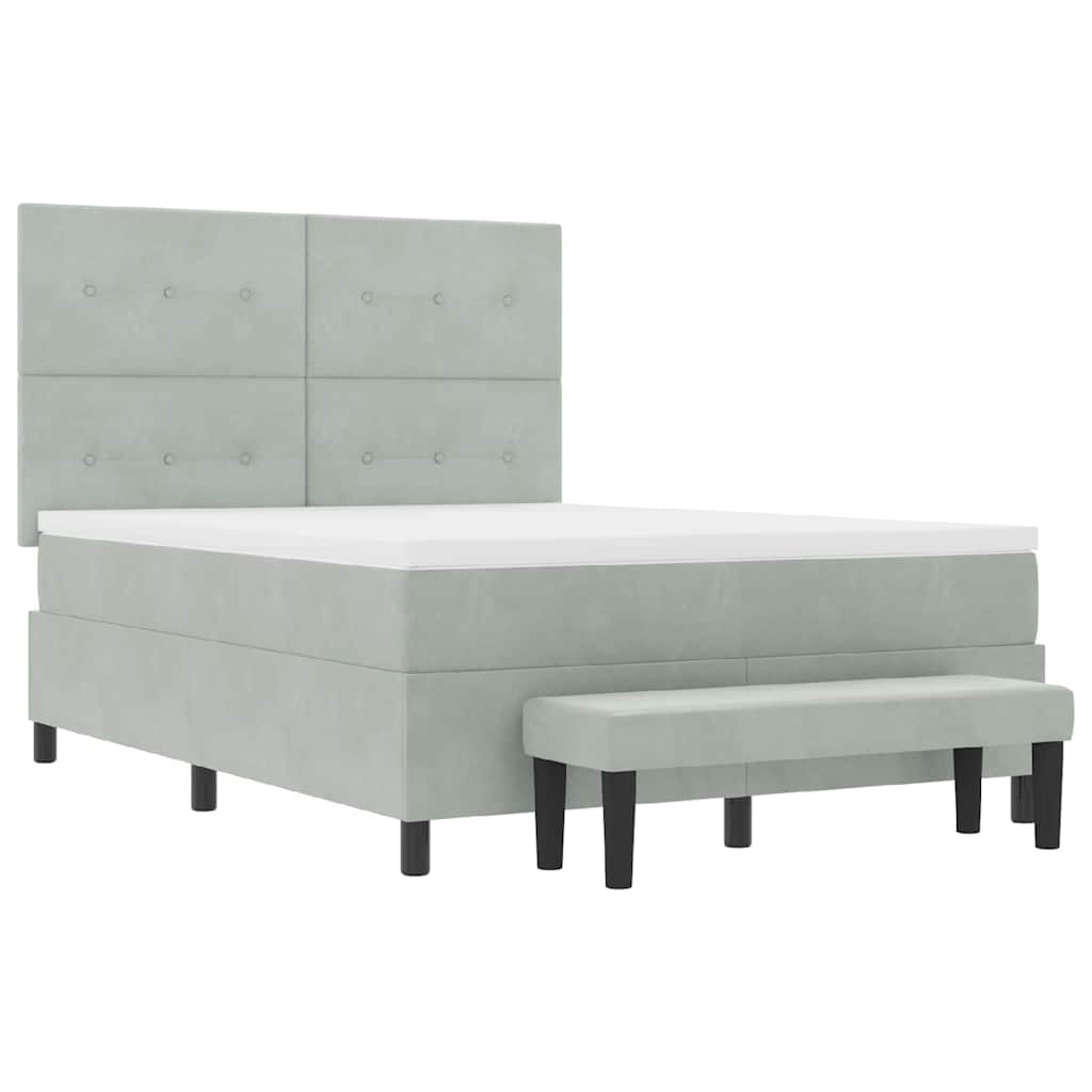 Box Spring Seng Med Madras Lysegrå 160 X 200 Cm Fløjl - Billede 8