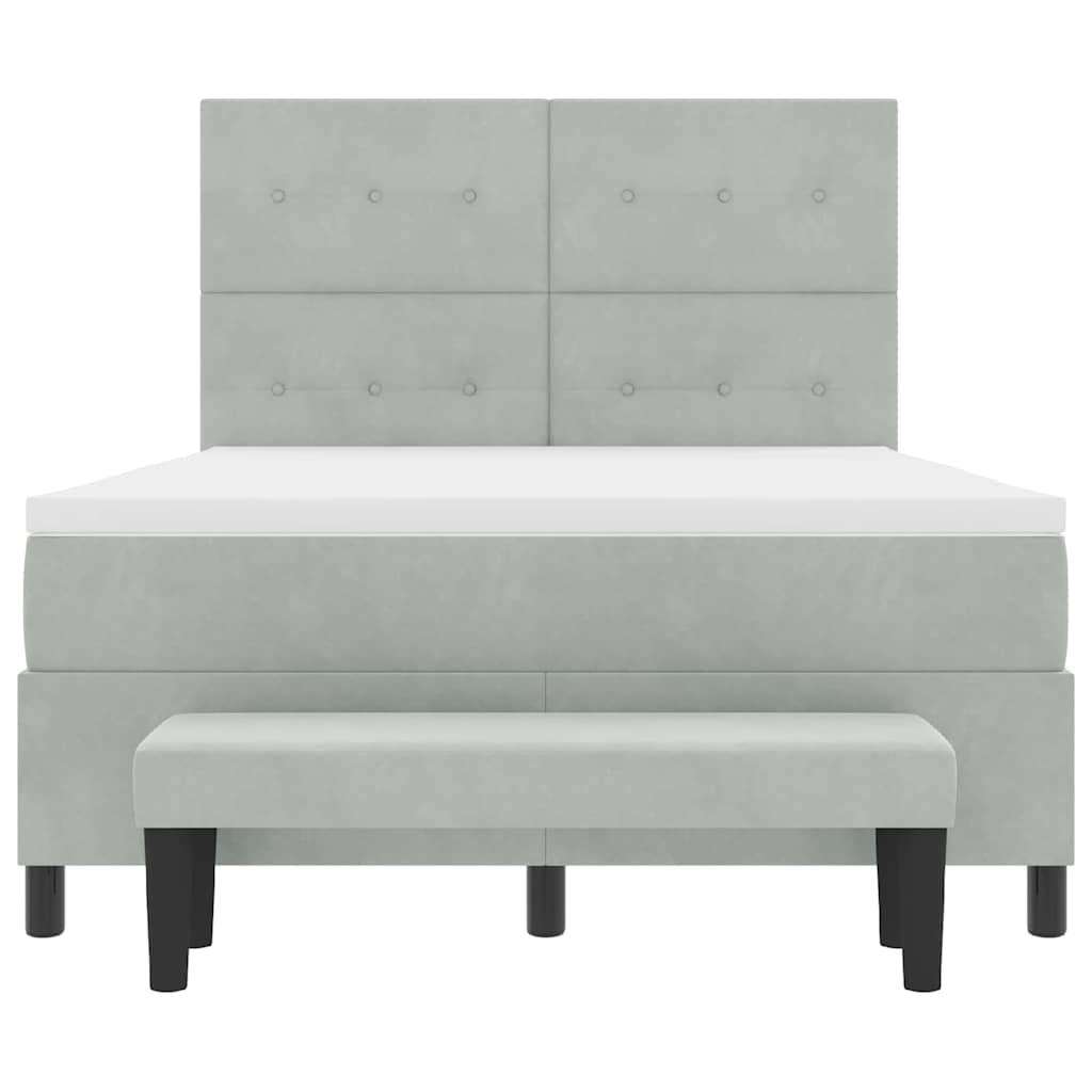 Box Spring Seng Med Madras Lysegrå 160 X 200 Cm Fløjl - Billede 9