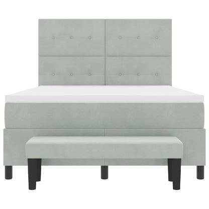 Box Spring Seng Med Madras Lysegrå 160 X 200 Cm Fløjl - Billede 9