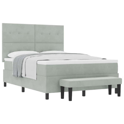 Box Spring Seng Med Madras Lysegrå 160 X 200 Cm Fløjl - Billede 3