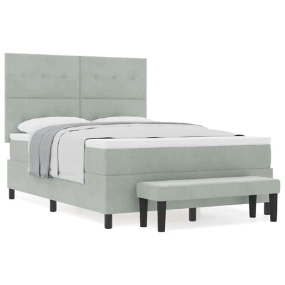 Box Spring Seng Med Madras Lysegrå 160 X 200 Cm Fløjl - Billede 4