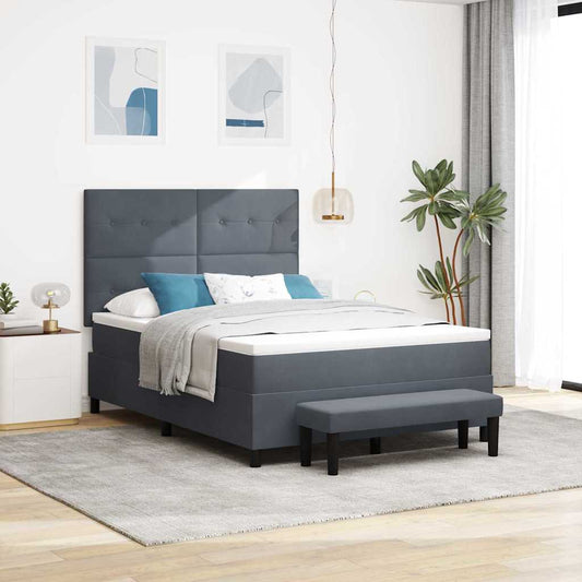 Box Spring Seng Med Madras Mørkegrå 160 X 200 Cm Fløjl - Hovedbillede